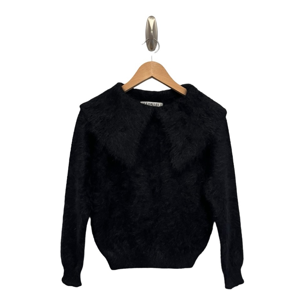 Les Halles Black 85% Plush Furry Thick Angora Sweater US 4/6 Made In Japan